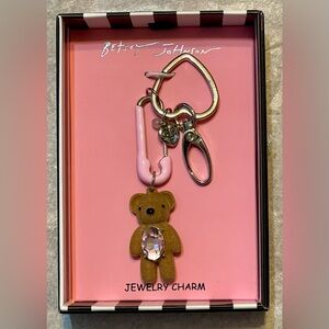 Betsey Johnson Brown Teddy Bear with Pink Jewel & Diaper Pen Keychain/Bag